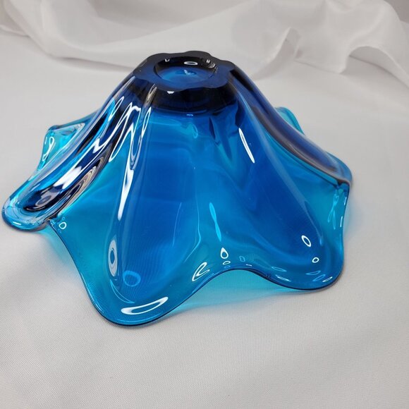 VTG Bluenique Viking Six Petal Aqua Blue Candy Dish Bowl Flower Shaped 1970s MCM - Picture 11 of 14